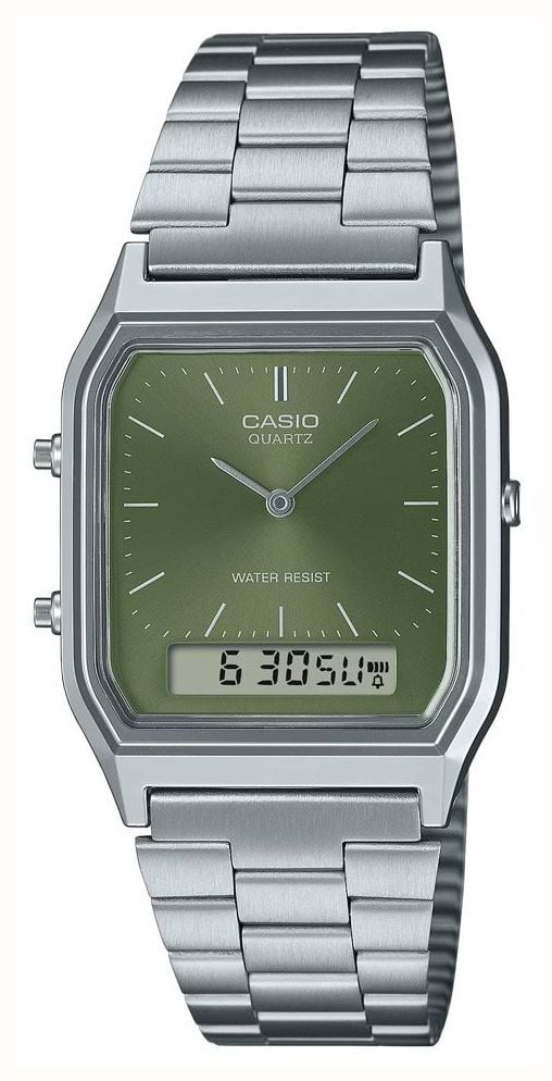 Casio Vintage 29.8mm Green Hybrid Dial Stainless Steel Bracelet AQ 230A 3AMQYES First Class Watches