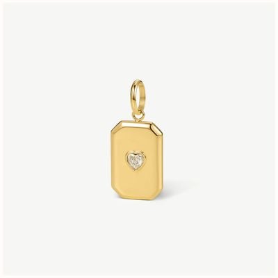 D.LOUISE Gold Tone White Stone Heart Tag Pendant CH-51
