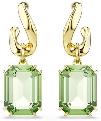 Swarovski Millenia drop earrings, Octagon cut, Green, 18K gold finish 5756151