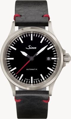 Sinn 556 I RS | Black Vintage Style Leather with Red Stitch Watch 556.0106 BLACK VINTAGE LEATHER RED STITCH