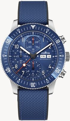 FORTIS Novonaut N-42 Stratosphere-Tested Manufacture Chronograph (42mm) Cobalt Blue Edition On Hybrid Strap F2040013