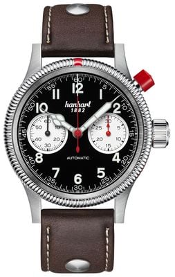 Hanhart PIONEER Mk I Reverse Panda (40mm) Black Dial / Dark Brown Leather Strap - M 714.211-0110