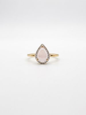 James Moore & Co Natural Diamond & Rose Quartz Cabochon Pear Cut 9ct Yellow Gold Ring J83504