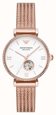 Emporio Armani Women's Automatic | White Dial | Rose Gold Stainless Steel Mesh Bracelet AR60063