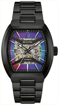 Bulova Maquina Automatic (40mm) Variegated Skeleton Dial / Black PVD Stainless Steel Bracelet 98A320
