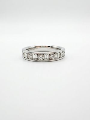 1ct Baguette & Round Brilliant Natural Diamond 18ct White Gold Half Eternity Ring RBR-390-050-100-18W-N