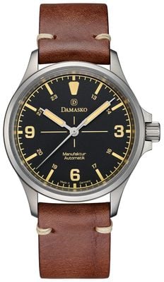 Damasko DK26 Three-Hand Manufacture Automatic (39mm) Black Dial / Vintage Mocha Leather Strap DK26-VINTAGE MOCHA LEATHER