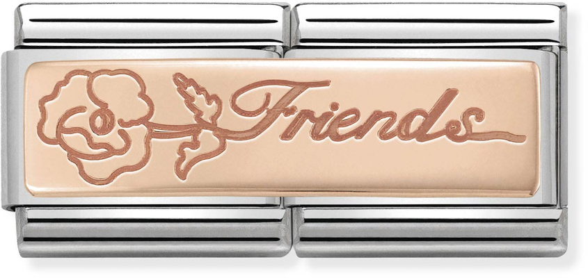 Nomination Classic DOUBLE ENGRAVED Steel And 9k Rose Gold CUSTOM Friends With Flower Charm 430710/16