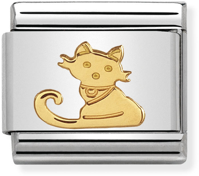 Nomination Classic Seated Cat 18ct Gold & Steel Charm 030112/32