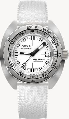 DOXA SUB 300 Ti5 Whitepearl (42.5mm) White Luminescent Dial / White Dive Flex Rubber Strap Watch 823.50.011.20