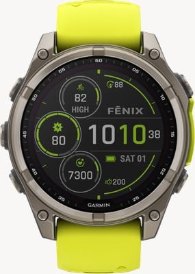Garmin Fenix 8 47mm SOLAR Sapphire Premium Multisport GPS Smartwatch Titanium with Amp Yellow Silicone 010-02906-21