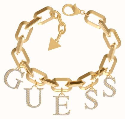 Guess Gold Plated Crystal-Set Logo Charm Bracelet JUBB02221JWYGL