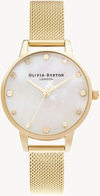 Olivia Burton | Midi MOP Dial With Screw Detail | Pale Gold Mesh Bracelet | OB16SE08