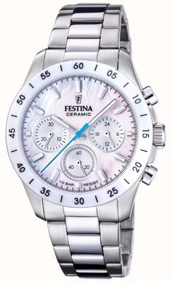 Festina Ceramic Chronograph (39mm) Mother of Pearl Dial / Stainless Steel Bracelet F20693/1