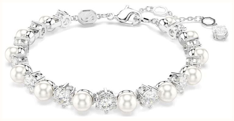 Swarovski Matrix Tennis Bracelet Crystal Pearls White Crystals Rhodium Plated 5689625