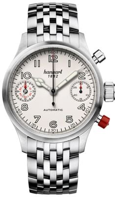Hanhart PIONEER TwinDicator Automatic Chronograph (45mm) Antique White Dial / Stainless Steel Bracelet 730.200-6428