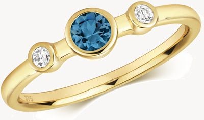 Treasure House 9ct Yellow Gold London Blue Topaz.30ct Dia.07 Size O Ring RD493LB/0