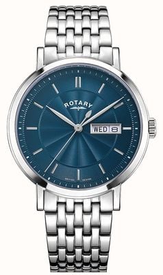 Rotary Dress Day-Date Quartz (37mm) Blue Guilloché Dial / Stainless Steel Bracelet GB05420/05