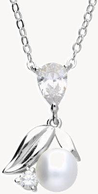 Silver Necklace Leaf Cz Pear Necklace H7115/S