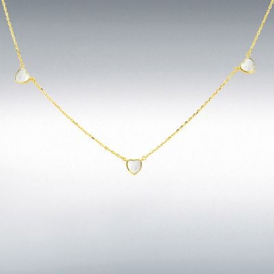 IBB 9ct Yellow Gold 16+1 Mother Of Pearl 3 Heart Necklace 1.19.1640