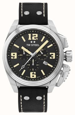 TW Steel Canteen Chronograph (46mm) Black Dial / Black Nubuck Leather Strap TW1011