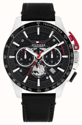 Tommy Hilfiger BANK Quartz Chronograph (44mm) Black Dial / Black Leather Strap 1792258