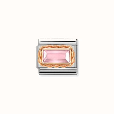 Nomination Composable Classic FACETED BAGUETTE WITH RICH SETTING in steel and 9k gold PINK 430604/003