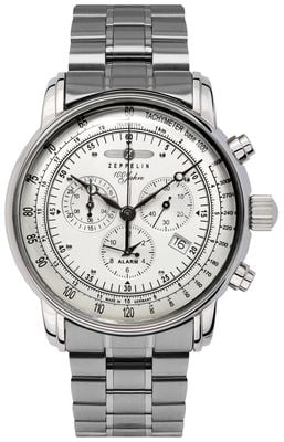 Zeppelin 100 Jahre Quartz Chronograph (42mm) Silver Dial / Stainless Steel Bracelet 7680MB-1