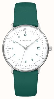 Junghans Max Bill Damen Quartz (32.7mm) Matt White Dial / Green Leather Strap 47/4557.02