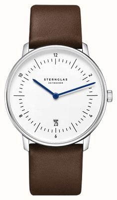 STERNGLAS Naos Quartz (38mm) White Dial / Premium Dark Brown Leather Strap S01-NA44-PR04