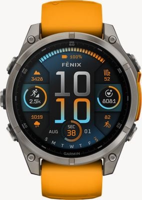 Garmin Fenix 8 47mm AMOLED Sapphire Premium Multisport GPS Smartwatch Titanium with Spark Orange Silicone 010-02904-11