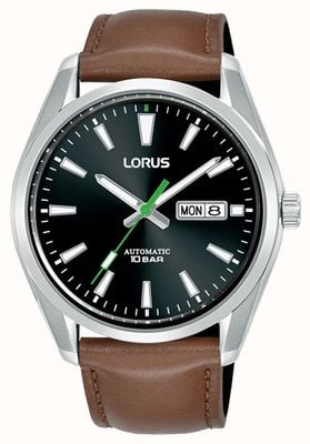 Lorus Classic Automatic Day/Date 100m (42.5mm) Black Sunray Dial / Brown Leather RL457BX9