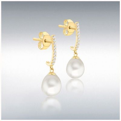 IBB 9ct Yellow Gold C/z Pearl Drop Earrings 1.58.0037