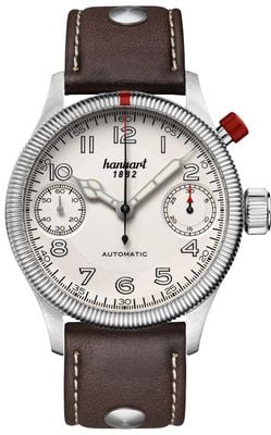 Hanhart PIONEER MonoScope Automatic Chronograph (45mm) Silver Dial / Dark Brown Leather Strap - M 733.220-0110