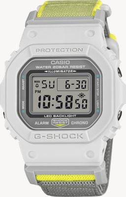 Casio G-Shock 5600 Series Alarm Chrono (42.8mm) Digital Display / Grey FIDLOCK® Band Watch DW-5600MNC-7A8ER