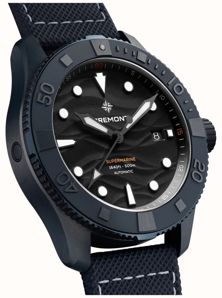 Bremont Supermarine Full Ceramic Deep Blue Limited Edition (43mm) Black 3D Pattern Dial / Blue Hybrid Strap SM43-DT-BLCER-BK-L-S - alternate view 2