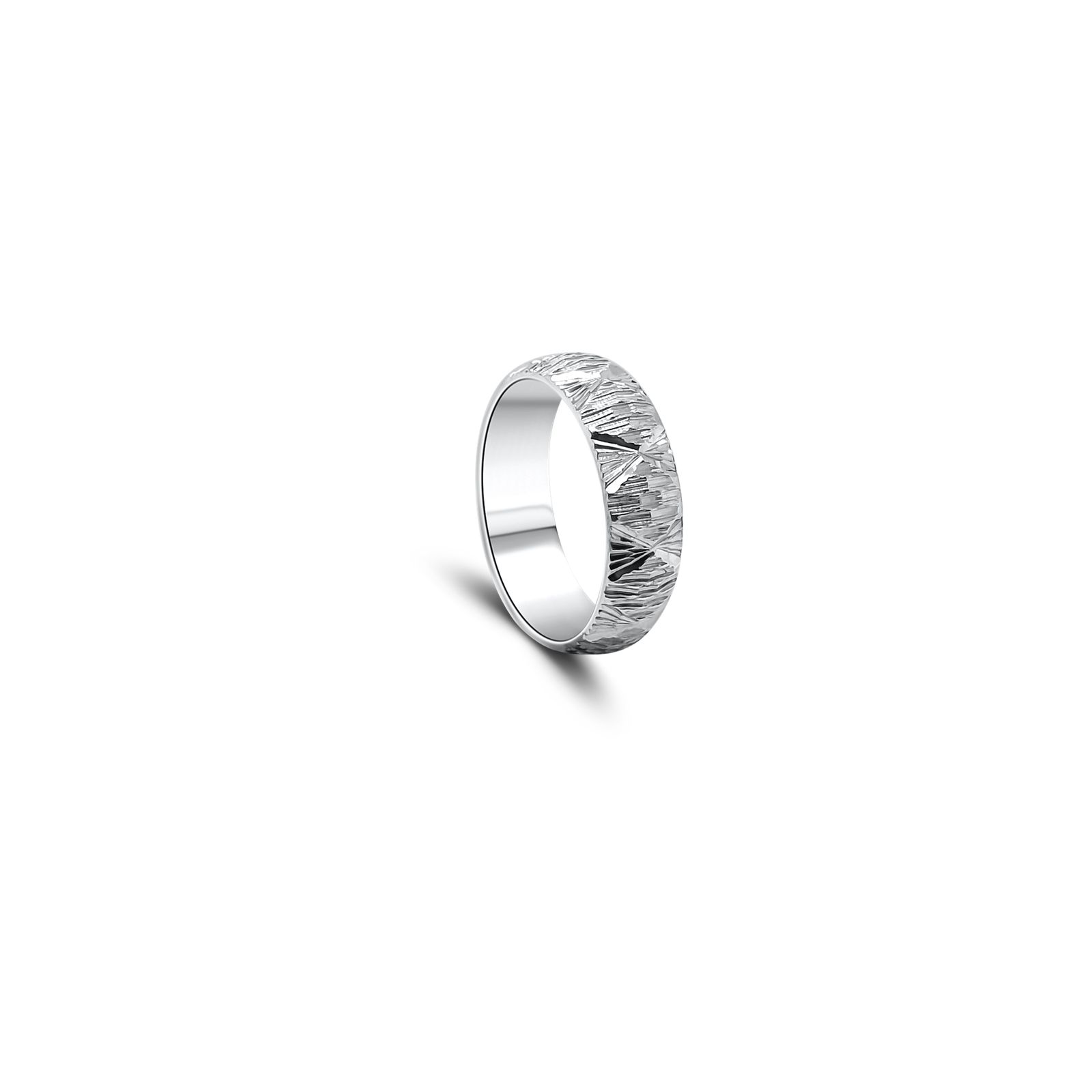 James Moore J6849 9ct White Gold Bark Effect Wedding Band Jewellery