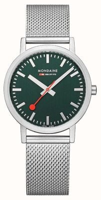 Mondaine Classic 36 Mm Forest Green Dial Steel Mesh Bracelet A660.30314.60SBJ