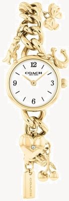 Coach Iris 22mm White Dial Gold Tone Steel Charm Bracelet Watch 14504648