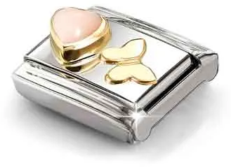 Nomination Classic Pink Coral Heart & Butterfly 18ct Gold Charm 030523/12 - alternate view 2