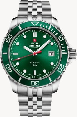 Swiss Military by Chrono Quartz (42mm) Green Sunray Dial / Stainless Steel Bracelet Watch SM34109.03