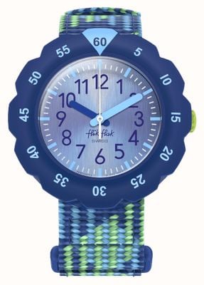 Flik Flak Kid's LOOP IN BLUE (34.75mm) Blue Dial / Blue and Green Velcro Recycled PET Fabric Strap FPSP074