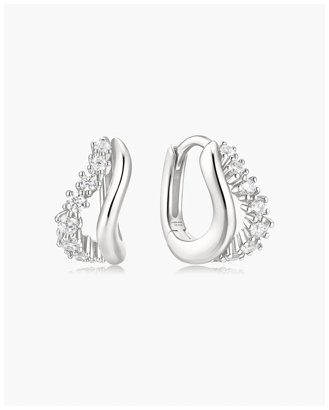 Ania Haie E079-10H Silver Duet Wave Huggie Hoop Earrings Jewellery