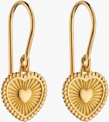 Elements Silver Silver Gold Plated Heart Sunray Drop Earrings E6001