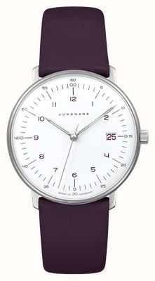 Junghans Max Bill Damen Quartz (32.7mm) Matt White Dial / Purple Leather Strap 47/4558.02