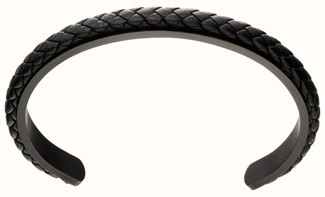 Fred Bennett Black Leather Plait Cuff Bangle B5112