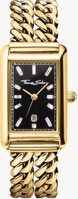 Thomas Sabo Bold Elegance Crystal Quartz (22mm) Black Dial / Gold PVD Stainless Steel Curb Chain Bracelet WA0452-291-203-22