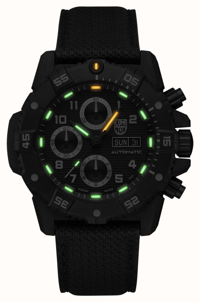 Luminox Master Carbon SEAL Auto Chrono 3880 Series (45mm) Black Dial / Black Technical Matrix Leather Strap Watch XS.3881 - alternate view 2