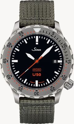 Sinn U50 HYDRO 5000m (41mm) Black Dial / Olive Grey Textile Strap Watch 1051.010 OLIVE TEXTILE