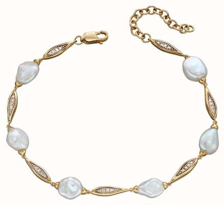 Elements Gold Keshi Pearl And Diamond Station Bracelet In 9ct Gold GB491W